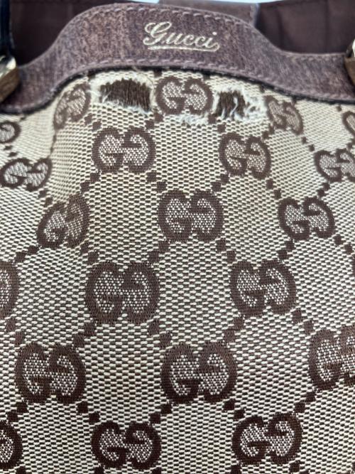 GUCCI（グッチ）GUCCI (グッチ) GGキャンバス2WAYバッグ ベージュ×ブラウンの古着・服飾アイテム