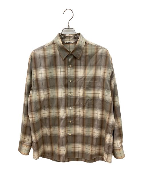 AURALEE（オーラリー）AURALEE (オーラリー) 長袖シャツ　SUPER LIGHT WOOL CHECK SHIRT ブラウン サイズ:3の古着・服飾アイテム