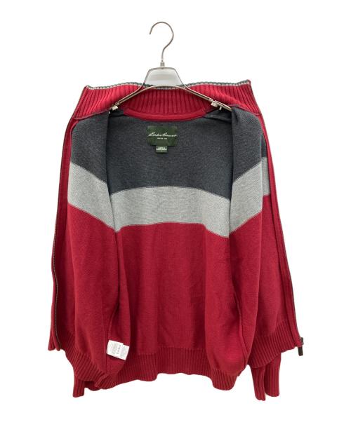 Eddie Bauer（エディーバウアー）Eddie Bauer (エディーバウアー) 00sドライバーズニット 緑タグ 古着 レッド×グレー サイズ:Lの古着・服飾アイテム