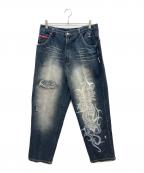 DOG TOWNドッグ タウン）の古着「ダメージ加工デニムパンツ　黒龍」｜インディゴ