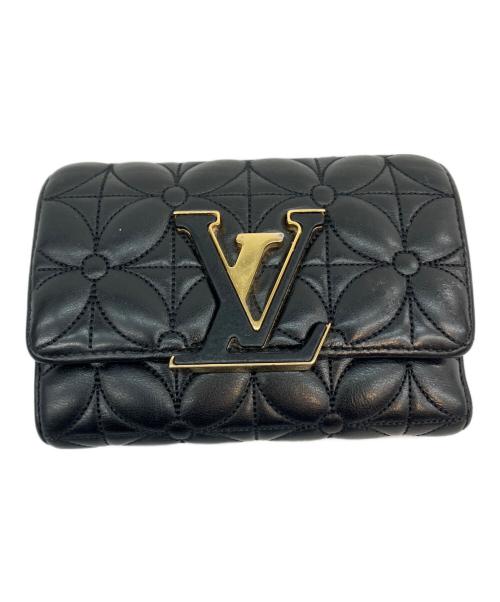 LOUIS VUITTON（ルイ ヴィトン）LOUIS VUITTON (ルイ ヴィトン) ポルトフォイユ・カプシーヌコンパクト	フラワーキルティング ブラック×ゴールドの古着・服飾アイテム