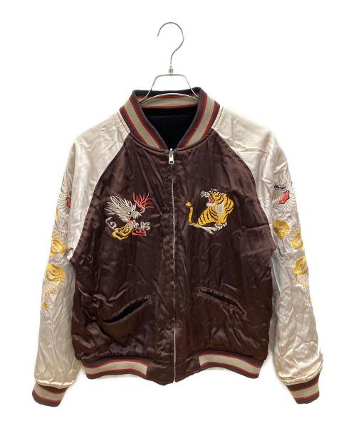 HOUSTON（ヒューストン）HOUSTON (ヒューストン) ベロアスカジャン　JAPAN ブラウン×ブラック サイズ:Ｍの古着・服飾アイテム