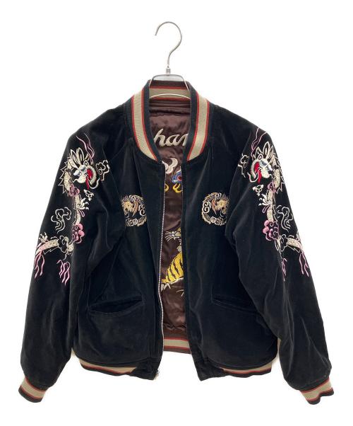 HOUSTON（ヒューストン）HOUSTON (ヒューストン) ベロアスカジャン　JAPAN ブラウン×ブラック サイズ:Ｍの古着・服飾アイテム