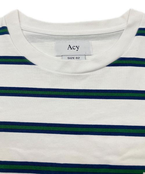 Acy（エイシー）Acy (エイシー) Tシャツ ホワイト×グリーン サイズ:02の古着・服飾アイテム