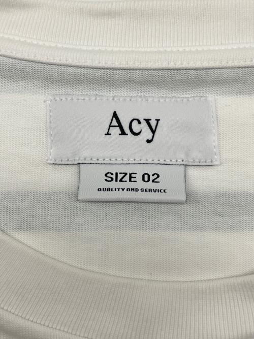 Acy（エイシー）Acy (エイシー) Tシャツ ホワイト×グリーン サイズ:02の古着・服飾アイテム