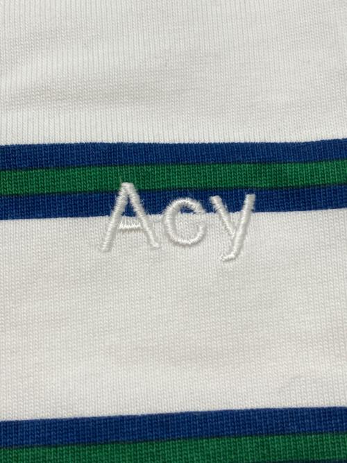 Acy（エイシー）Acy (エイシー) Tシャツ ホワイト×グリーン サイズ:02の古着・服飾アイテム