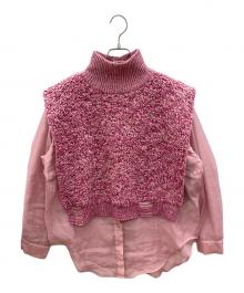 Ameri（アメリ）の古着「ニットベスト　シャツ付き」｜ショッキングピンク×ホワイト