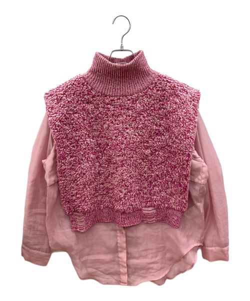 Ameri（アメリ）Ameri (アメリ) ニットベスト　シャツ付き ショッキングピンク×ホワイト サイズ:Ｆの古着・服飾アイテム