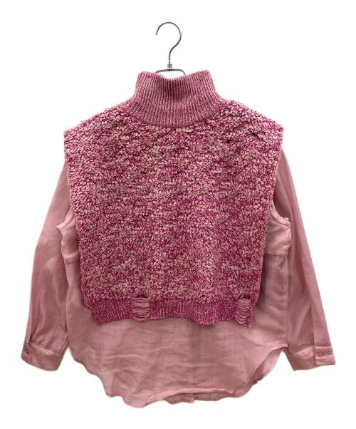 Ameri（アメリ）Ameri (アメリ) ニットベスト　シャツ付き ショッキングピンク×ホワイト サイズ:Ｆの古着・服飾アイテム