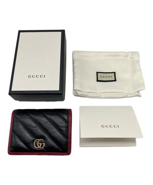GUCCI（グッチ）GUCCI (グッチ) 2つ折り財布 GGマーモント GG ブラック×レッドの古着・服飾アイテム