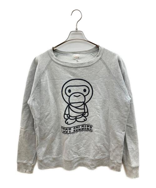 A BATHING APE（アベイシングエイプ）A BATHING APE (アベイシングエイプ) 90sラグランスウェット　APE SHALL NEVER KILL APE　初期タグ　古着 グレー サイズ:Ｍの古着・服飾アイテム