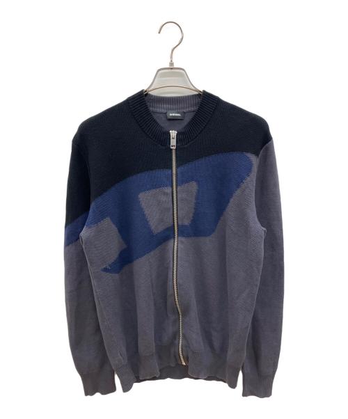 DIESEL（ディーゼル）DIESEL (ディーゼル) ニットジャケット グレー×ブラック サイズ:Ｍの古着・服飾アイテム