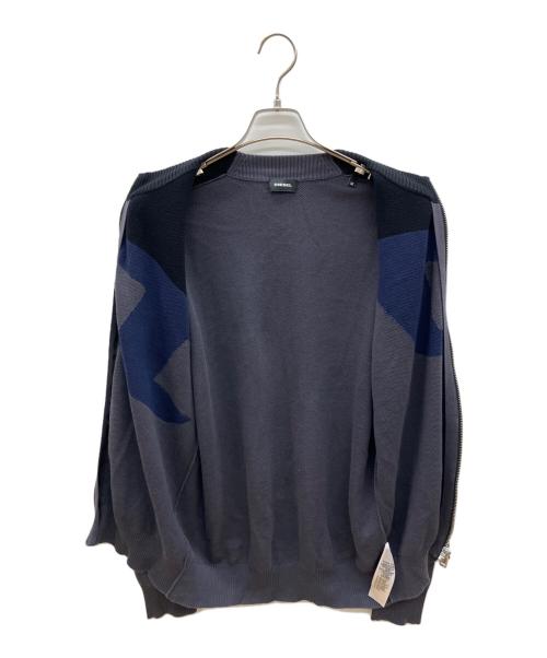 DIESEL（ディーゼル）DIESEL (ディーゼル) ニットジャケット グレー×ブラック サイズ:Ｍの古着・服飾アイテム