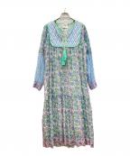 SZ Blockprints×Ron Hermanエスゼットブロックプリント×ロンハーマン）の古着「長袖ワンピース」｜ブルー×グリーン×ベージュ