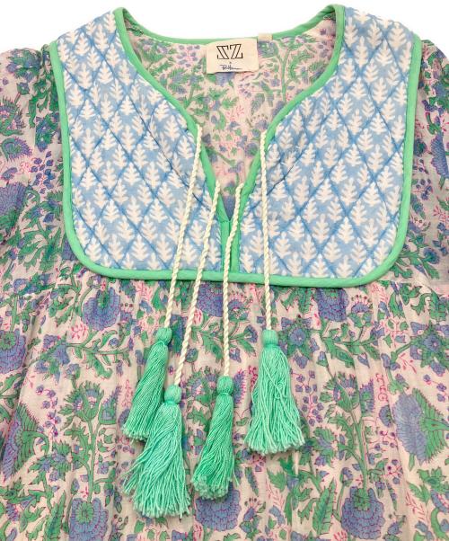 SZ Blockprints（エスゼットブロックプリント）SZ Blockprints (エスゼットブロックプリント) Ron Herman (ロンハーマン) 長袖ワンピース ブルー×グリーン×ベージュ サイズ:Sの古着・服飾アイテム
