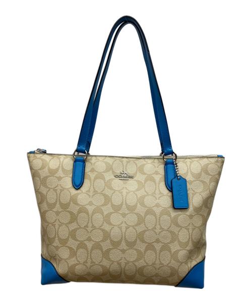 COACH（コーチ）COACH (コーチ) 	シグネチャー ベージュ×ブルーの古着・服飾アイテム