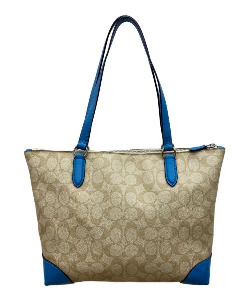 COACH（コーチ）COACH (コーチ) 	シグネチャー ベージュ×ブルーの古着・服飾アイテム