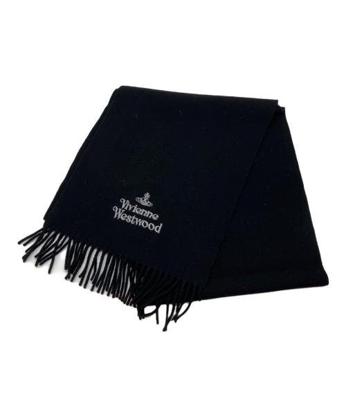 Vivienne Westwood（ヴィヴィアンウエストウッド）Vivienne Westwood (ヴィヴィアンウエストウッド) ロゴ刺繍ラムウールマフラー ブラックの古着・服飾アイテム