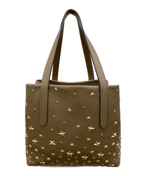 JIMMY CHOO（ジミーチュウ）JIMMY CHOO (ジミーチュウ) スターストーンスタッズトートバッグ ブラウンの古着・服飾アイテム