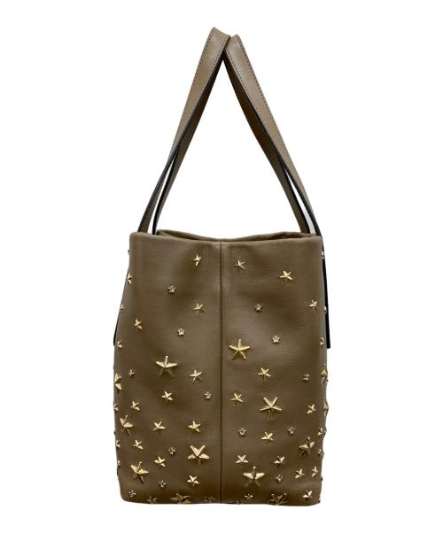 JIMMY CHOO（ジミーチュウ）JIMMY CHOO (ジミーチュウ) スターストーンスタッズトートバッグ ブラウンの古着・服飾アイテム