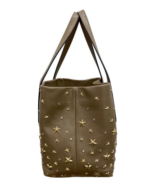 JIMMY CHOO（ジミーチュウ）JIMMY CHOO (ジミーチュウ) スターストーンスタッズトートバッグ ブラウンの古着・服飾アイテム