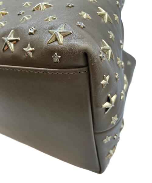JIMMY CHOO（ジミーチュウ）JIMMY CHOO (ジミーチュウ) スターストーンスタッズトートバッグ ブラウンの古着・服飾アイテム