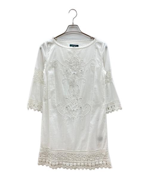 LAUREN RALPH LAUREN（ローレン ラルフ ローレン）LAUREN RALPH LAUREN (ローレン ラルフ ローレン) 80sレースギミックワンピース　緑タグ ホワイト サイズ:XSの古着・服飾アイテム