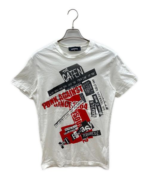 DSQUARED2（ディースクエアード）DSQUARED2 (ディースクエアード) 半袖カットソー ホワイト×ブラック サイズ:Sの古着・服飾アイテム