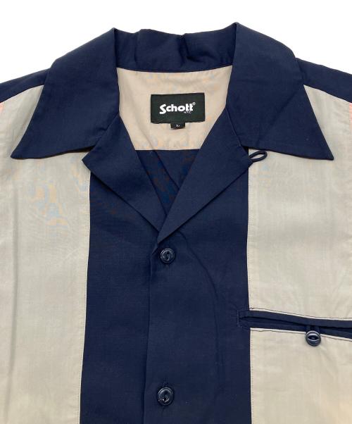 Schott（ショット）Schott (ショット) 半袖シャツ ネイビー×グレー サイズ:Lの古着・服飾アイテム