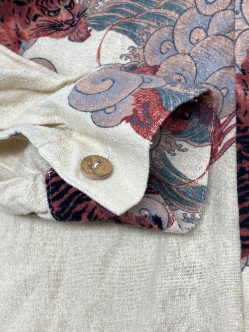 MAKANA LEI（マカナレイ）MAKANA LEI (マカナレイ) 和柄シルクシャツ イエロー サイズ:Ｍの古着・服飾アイテム