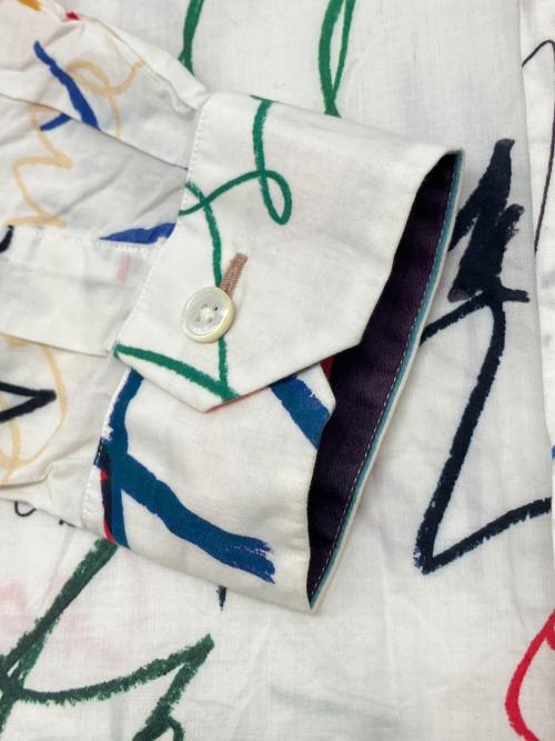 PAUL SMITH（ポールスミス）PAUL SMITH (ポールスミス) 長袖シャツ　落書き調　ドメ・インポート ホワイト サイズ:Lの古着・服飾アイテム