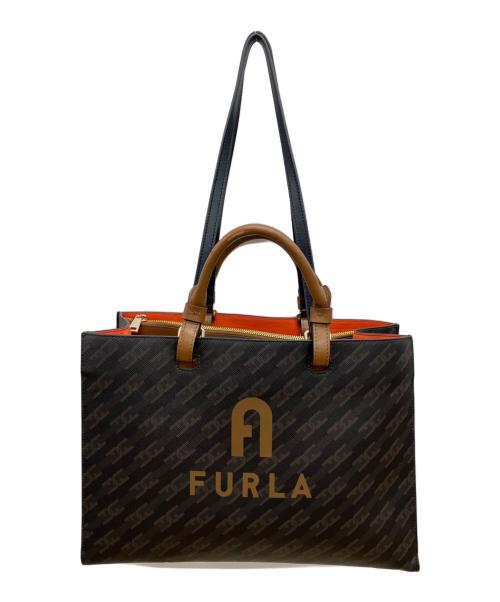 FURLA（フルラ）FURLA (フルラ) ヴァーシティスタイル 	2WAYバッグ ダークブラウン×オレンジの古着・服飾アイテム