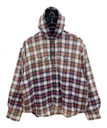 BALENCIAGA（バレンシアガ）の古着「ヴィンテージ加工 ブリーチド チェックフランネル ブルゾン」｜レッド×グリーン×ホワイト×ブラック