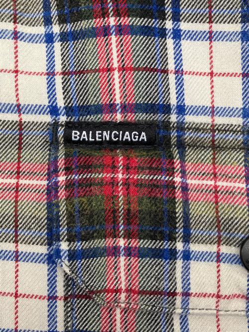 BALENCIAGA（バレンシアガ）BALENCIAGA (バレンシアガ) ヴィンテージ加工 ブリーチド チェックフランネル ブルゾン レッド×グリーン×ホワイト×ブラック サイズ:Lの古着・服飾アイテム