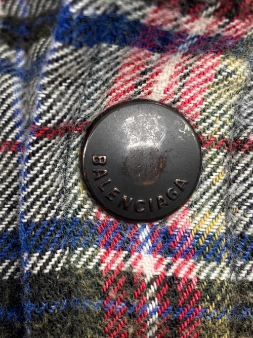 BALENCIAGA（バレンシアガ）BALENCIAGA (バレンシアガ) ヴィンテージ加工 ブリーチド チェックフランネル ブルゾン レッド×グリーン×ホワイト×ブラック サイズ:Lの古着・服飾アイテム