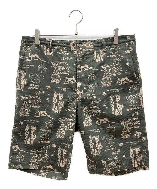 Hysteric Glamour（ヒステリックグラマー）Hysteric Glamour (ヒステリックグラマー) DEVILS COCKTAIL総柄ショートパンツ グリーン×ホワイト サイズ:Lの古着・服飾アイテム