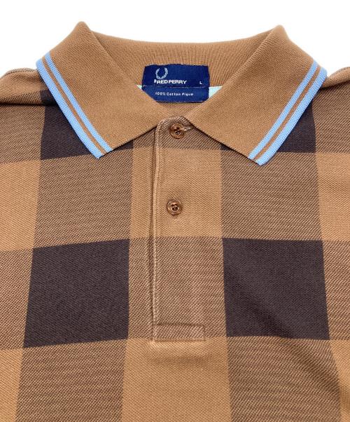 FRED PERRY（フレッドペリー）FRED PERRY (フレッドペリー) 半袖ポロシャツ ブラウン×スカイブルー サイズ:Lの古着・服飾アイテム