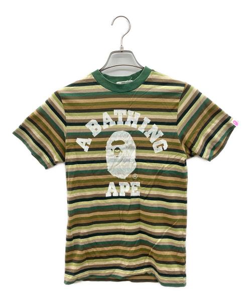 A BATHING APE（アベイシングエイプ）A BATHING APE (アベイシングエイプ) 半袖カットソー　ボーダー グリーン×カーキ サイズ:TALLの古着・服飾アイテム