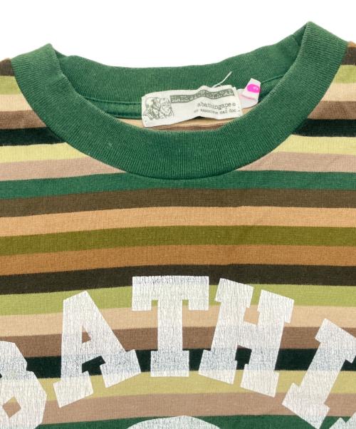 A BATHING APE（アベイシングエイプ）A BATHING APE (アベイシングエイプ) 半袖カットソー　ボーダー グリーン×カーキ サイズ:TALLの古着・服飾アイテム