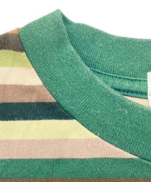 A BATHING APE（アベイシングエイプ）A BATHING APE (アベイシングエイプ) 半袖カットソー　ボーダー グリーン×カーキ サイズ:TALLの古着・服飾アイテム