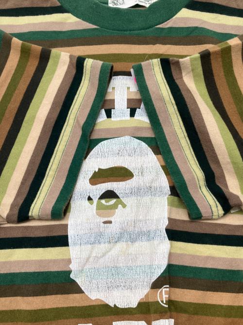 A BATHING APE（アベイシングエイプ）A BATHING APE (アベイシングエイプ) 半袖カットソー　ボーダー グリーン×カーキ サイズ:TALLの古着・服飾アイテム