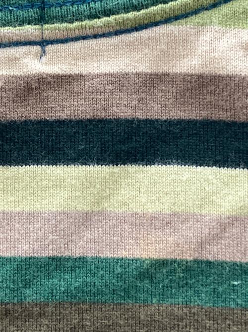 A BATHING APE（アベイシングエイプ）A BATHING APE (アベイシングエイプ) 半袖カットソー　ボーダー グリーン×カーキ サイズ:TALLの古着・服飾アイテム