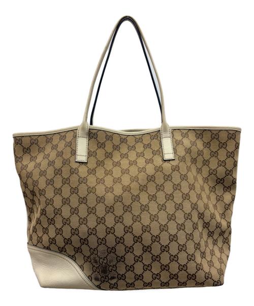 GUCCI（グッチ）GUCCI (グッチ) GG　トートバッグ ベージュ×チョコレートブラウンの古着・服飾アイテム