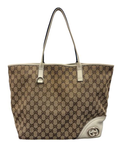 GUCCI（グッチ）GUCCI (グッチ) GG　トートバッグ ベージュ×チョコレートブラウンの古着・服飾アイテム