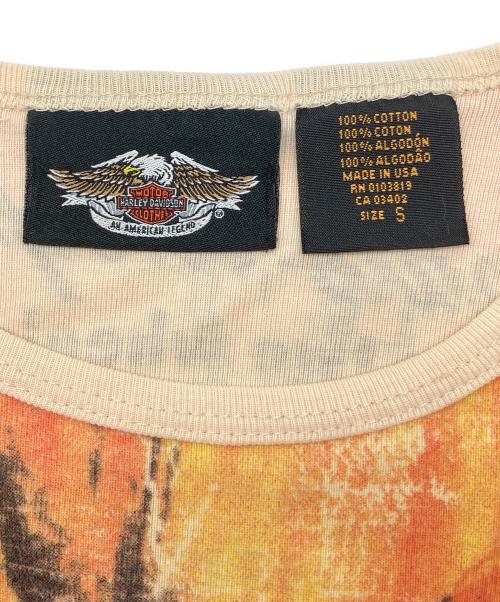 HARLEY-DAVIDSON（ハーレーダビッドソン）HARLEY-DAVIDSON (ハーレーダビッドソン) デコレーションプリントカットソー　Y2K アイボリー×オレンジ サイズ:Sの古着・服飾アイテム