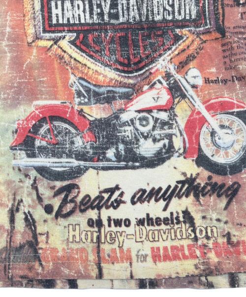 HARLEY-DAVIDSON（ハーレーダビッドソン）HARLEY-DAVIDSON (ハーレーダビッドソン) デコレーションプリントカットソー　Y2K アイボリー×オレンジ サイズ:Sの古着・服飾アイテム