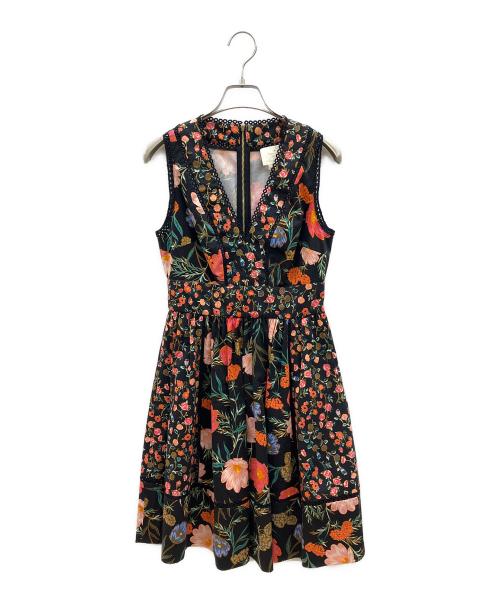 Kate Spade（ケイトスペード）Kate Spade (ケイトスペード) ノースリーブ・キャミソールワンピース　花柄 ブラック×レッドの古着・服飾アイテム