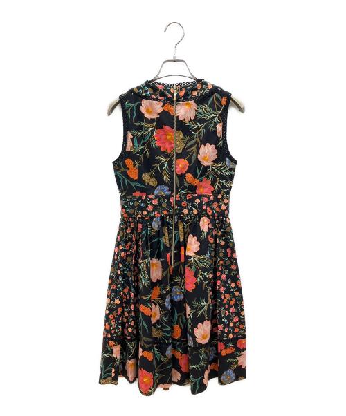 Kate Spade（ケイトスペード）Kate Spade (ケイトスペード) ノースリーブ・キャミソールワンピース　花柄 ブラック×レッドの古着・服飾アイテム