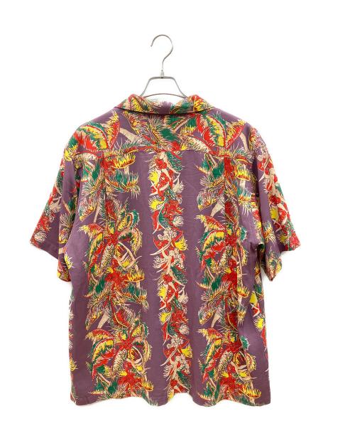 HOUSTON（ヒューストン）HOUSTON (ヒューストン) アロハシャツ　ALOHA SHIRT (PALM TREE) パープル×レッド サイズ:XLの古着・服飾アイテム