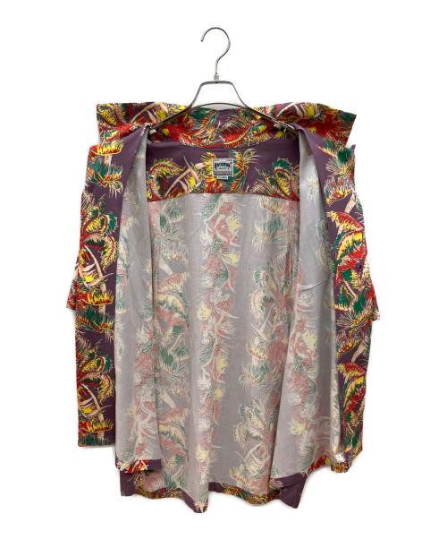 HOUSTON（ヒューストン）HOUSTON (ヒューストン) アロハシャツ　ALOHA SHIRT (PALM TREE) パープル×レッド サイズ:XLの古着・服飾アイテム
